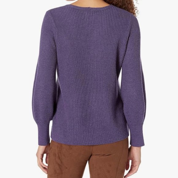 Nic+Zoe Purple/Fig V-neck Shaker Sweater - Size L - Picture 2 of 13
